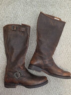 Fry Veronica Brown Leather Mid-Calf Slouchy Boots 7 1/2. 38